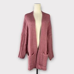 Topshop Knit Long Open Front Cardigan in Rose Size 4/6